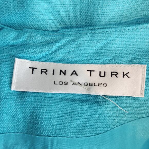 Trina Turk Pleated Neckline Sheath Dress Blue - Picture 2 of 7